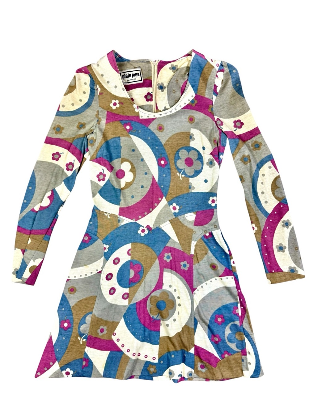 Vintage Retro Mod Abstract Geometric Floral Mini Dress Plain Jane Pucci Vibe